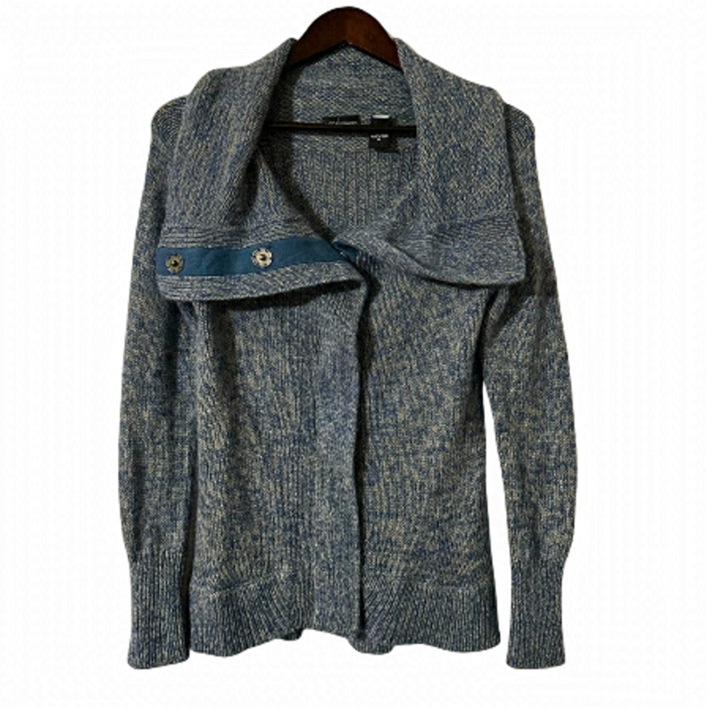 MODA International Women’s M Blue Acrylic Wool Mohair Mix Snap Closure Sweater